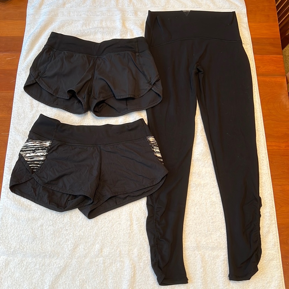 Ivivva brand, 3 bottoms. All size 12. 2 shorts & 1 legging. Black.